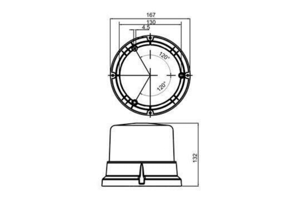 Światło ostrzegawcze SKYLED LED 132mm, R65 białe szkło (3 śrubki)