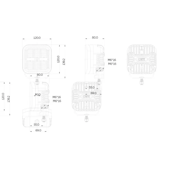 Lampa LED OZZ SQR 5 z obudową aluminiową i soczewką z poliwęglanu