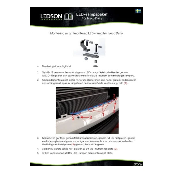Instrukcja montażu uchwytu LED bara LEDSON Phoenix+ do Iveco Daily 2019+